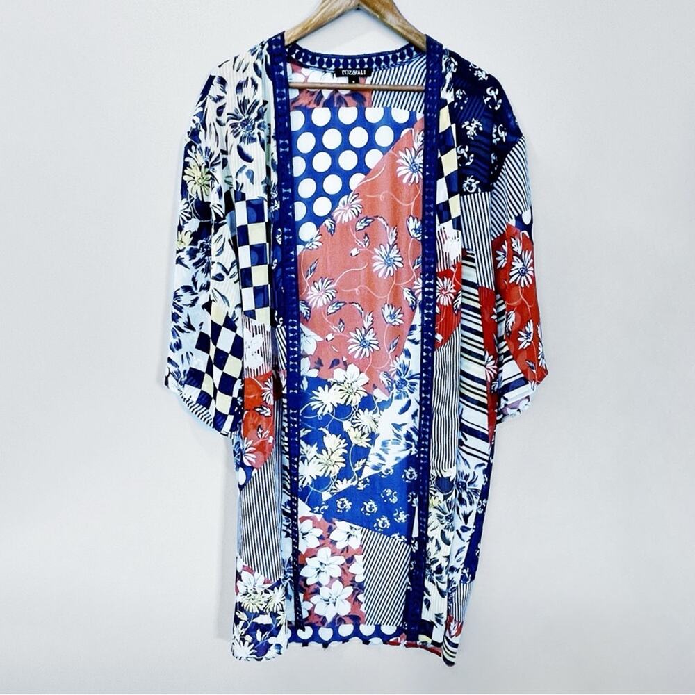 Roz & Ali Colorful Patchwork Kimono Size Small EUC